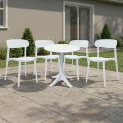 Outdoor Resin Dining Set with 1 Round Table and 4 Stackable Chairs -