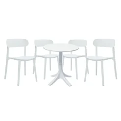 Outdoor Resin Dining Set with 1 Round Table and 4 Stackable Chairs -