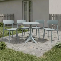 Outdoor Resin Dining Set with 1 Round Table and 4 Stackable Chairs -