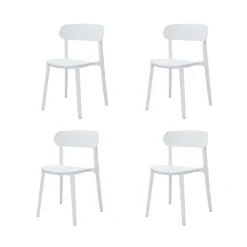 Outdoor Resin Stackable Chairs with Round Seat and Back (Set of 4) - White