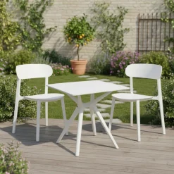 Outdoor Resin Stackable Chairs with Round Seat and Back (Set of 4) - White