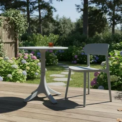 Outdoor Resin Stackable Chairs with Round Seat and Back (Set of 4) - Grey