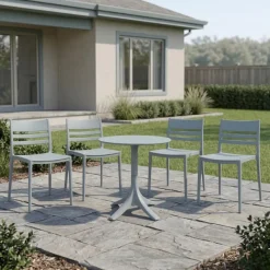 Outdoor Resin Stackable Chairs with Square Seat and Back (Set of 4) - Grey