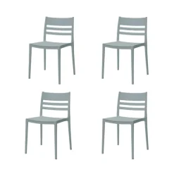 Outdoor Resin Stackable Chairs with Square Seat and Back (Set of 4) - Grey
