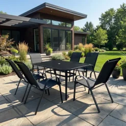 Outdoor Steel Rectangular Dining Table with 6 Chairs