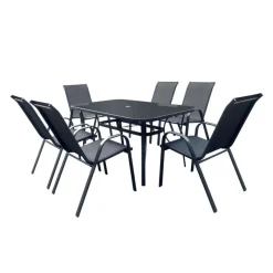 Outdoor Steel Rectangular Dining Table with 6 Chairs