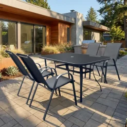 Outdoor Steel Rectangular Dining Table with 4 Chairs