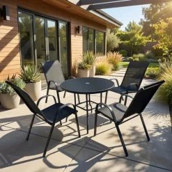 Outdoor Steel Round Dining Table with 4 Chairs