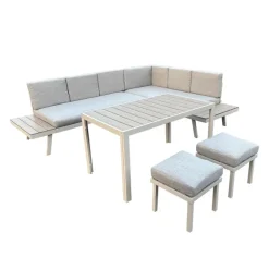 Outdoor Steel Sectional with Dining Table and 2 Stools