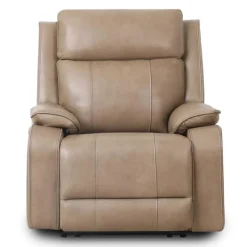 Power Leather Recliner with Adjustable Headrest - Taupe