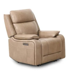 Power Leather Recliner with Adjustable Headrest - Taupe