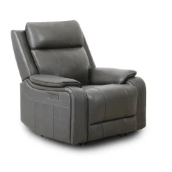 Power Leather Recliner with Adjustable Headrest - Grey