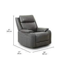 Power Leather Recliner with Adjustable Headrest - Grey
