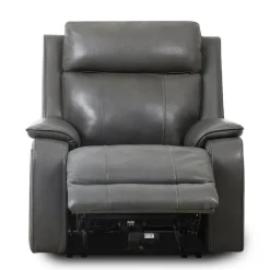 Power Leather Recliner with Adjustable Headrest - Grey