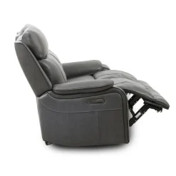 Power Leather Reclining Loveseat with Adjustable Headrests - Grey