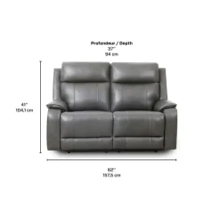 Power Leather Reclining Loveseat with Adjustable Headrests - Grey