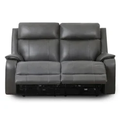Power Leather Reclining Loveseat with Adjustable Headrests - Grey
