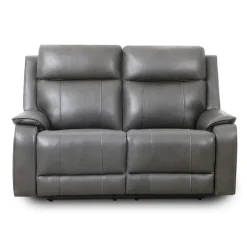 Power Leather Reclining Loveseat with Adjustable Headrests - Grey