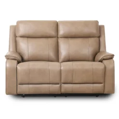 Power Leather Reclining Loveseat with Adjustable Headrests - Taupe
