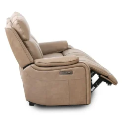 Power Leather Reclining Loveseat with Adjustable Headrests - Taupe