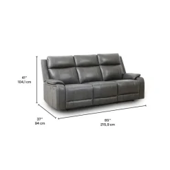 Power Leather Reclining Sofa with Adjustable Headrests - Grey