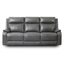 Power Leather Reclining Sofa with Adjustable Headrests - Grey