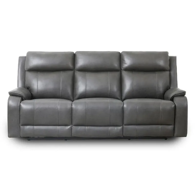 Power Leather Reclining Sofa with Adjustable Headrests - Grey