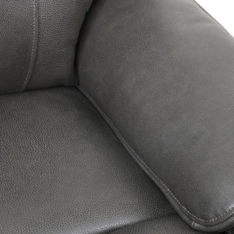 Power Leather Reclining Sofa with Adjustable Headrests - Grey