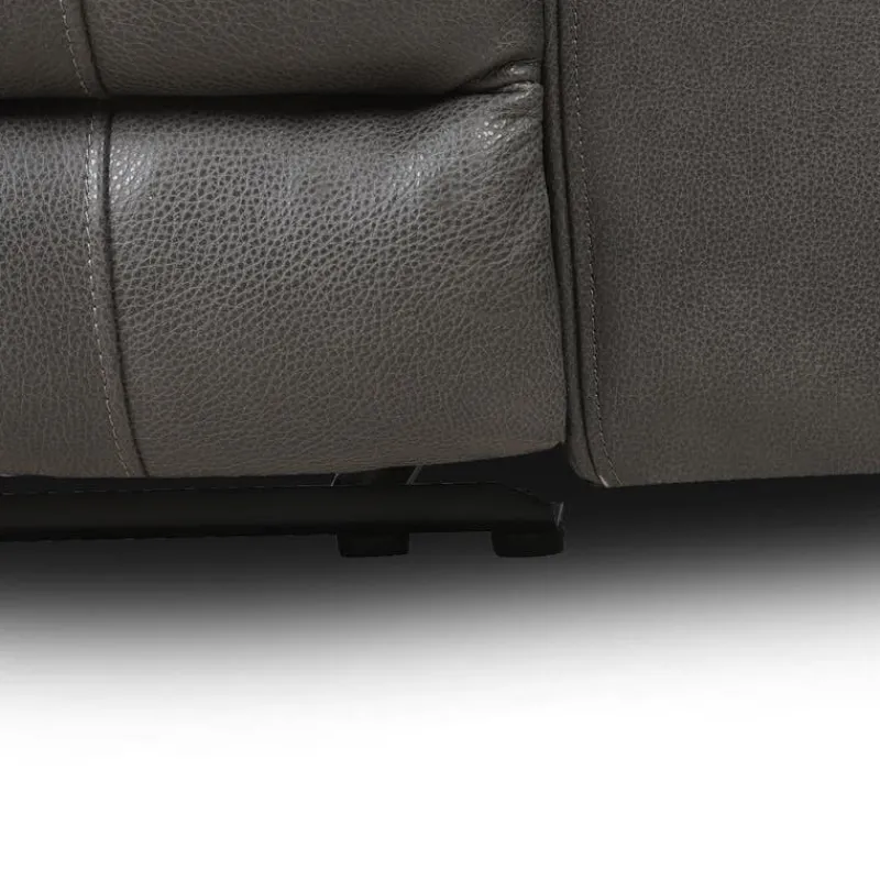 Power Leather Reclining Sofa with Adjustable Headrests - Grey