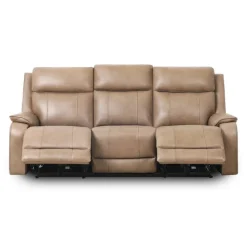 Power Leather Reclining Sofa with Adjustable Headrests - Taupe