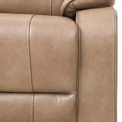 Power Leather Reclining Sofa with Adjustable Headrests - Taupe