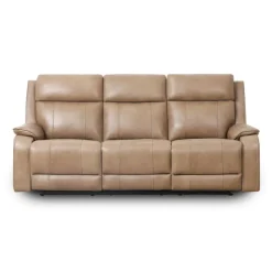 Power Leather Reclining Sofa with Adjustable Headrests - Taupe