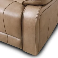 Power Leather Reclining Sofa with Adjustable Headrests - Taupe