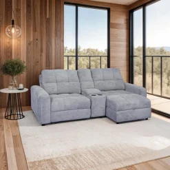 Power Modular Loveseat with Left-Side slider, Right-Side Chaise with Storage, and Console - 3 pcs