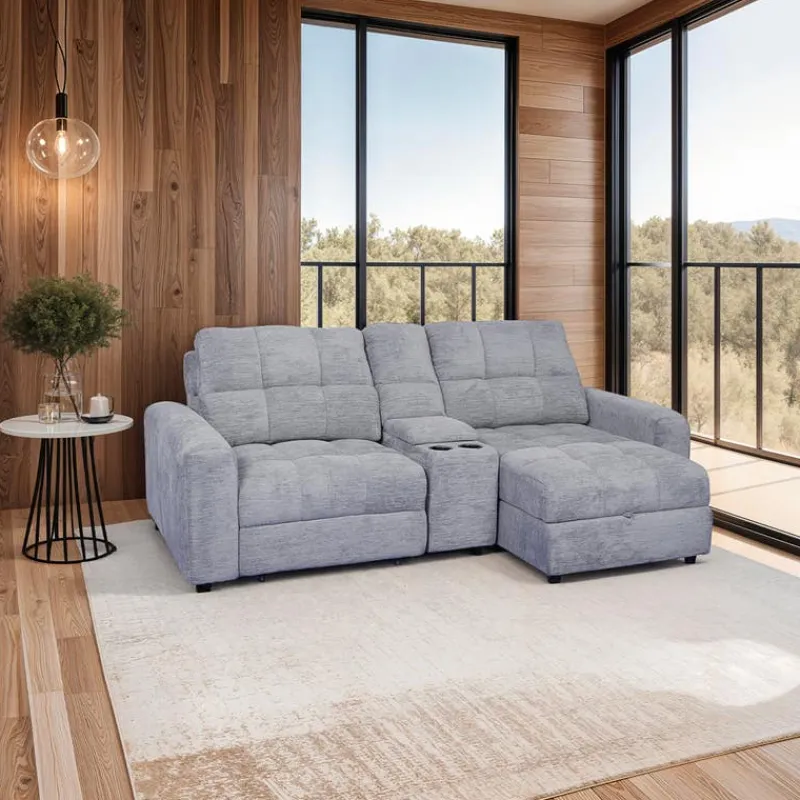 Power Modular Loveseat with Left-Side slider, Right-Side Chaise with Storage, and Console - 3 pcs