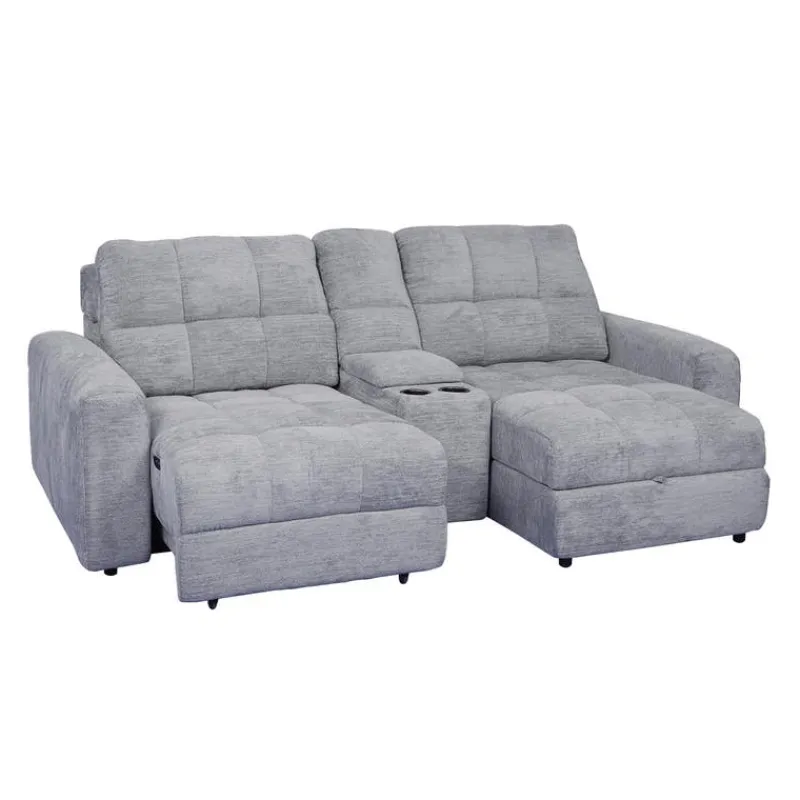 Power Modular Loveseat with Left-Side slider, Right-Side Chaise with Storage, and Console - 3 pcs