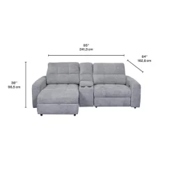 Power Modular Reclining Loveseat, Left-Side Chaise with Storage, and Console - 3 pcs