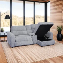 Power Modular Reclining Loveseat, Right-Side Chaise with Storage, and Console - 3 pcs