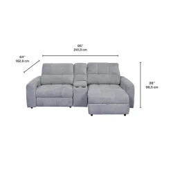 Power Modular Reclining Loveseat, Right-Side Chaise with Storage, and Console - 3 pcs