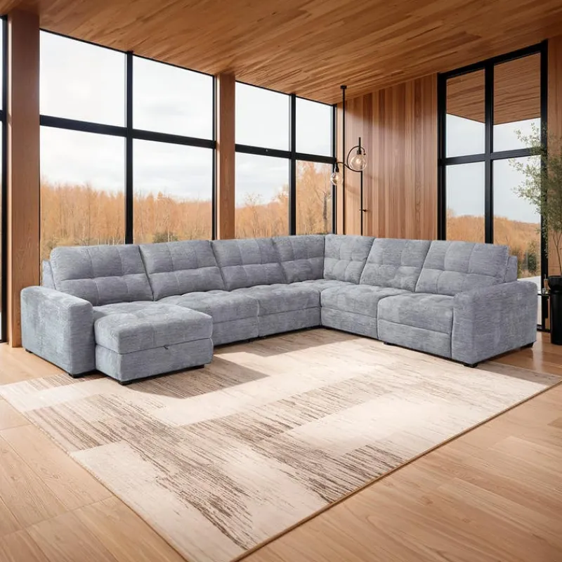 Power Modular Reclining Sectional with 2 Sliders and Left-Side Chaise with Storage - 6 pcs