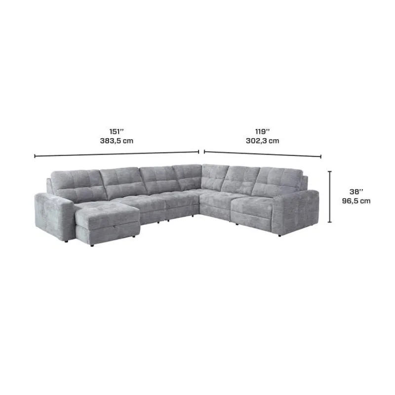 Power Modular Reclining Sectional with 2 Sliders and Left-Side Chaise with Storage - 6 pcs
