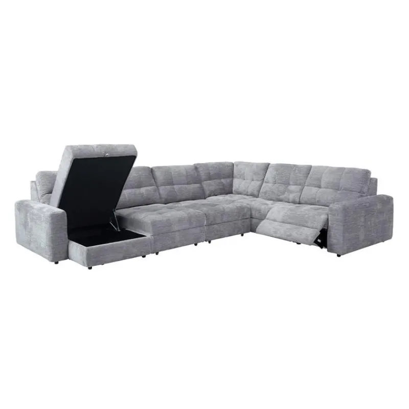 Power Modular Reclining Sectional with 2 Sliders and Left-Side Chaise with Storage - 6 pcs