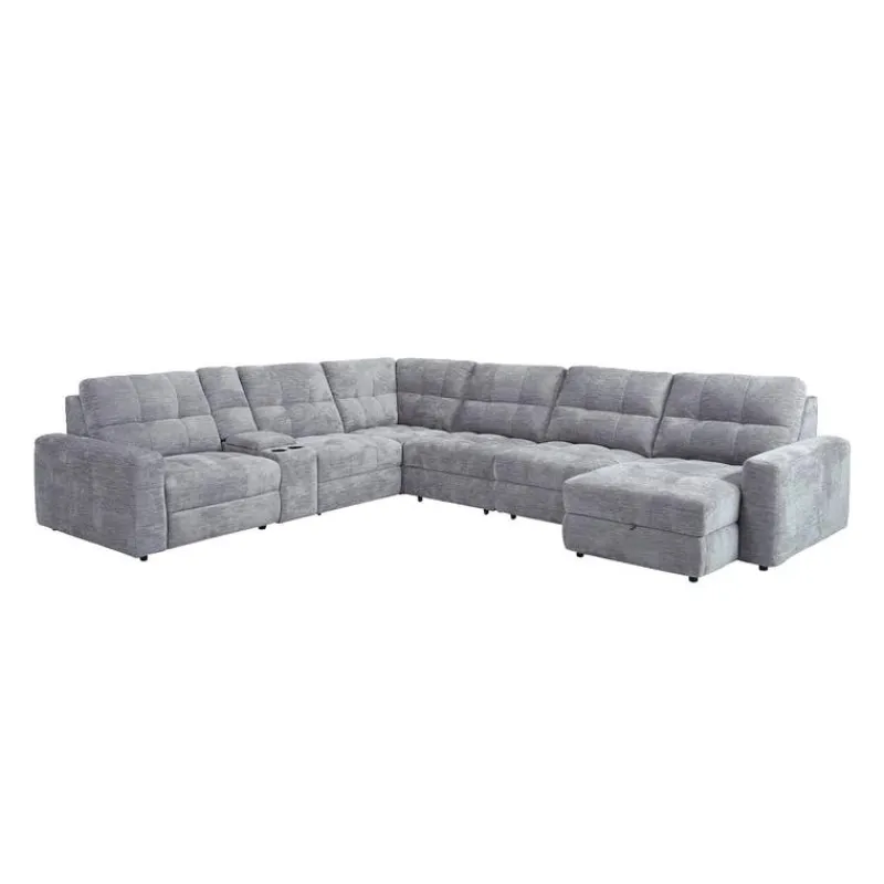 Power Modular Reclining Sectional with 2 Sliders, Right-Side Chaise with Storage, and Console - 7 pcs