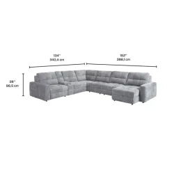 Power Modular Reclining Sectional with 2 Sliders, Right-Side Chaise with Storage, and Console - 7 pcs