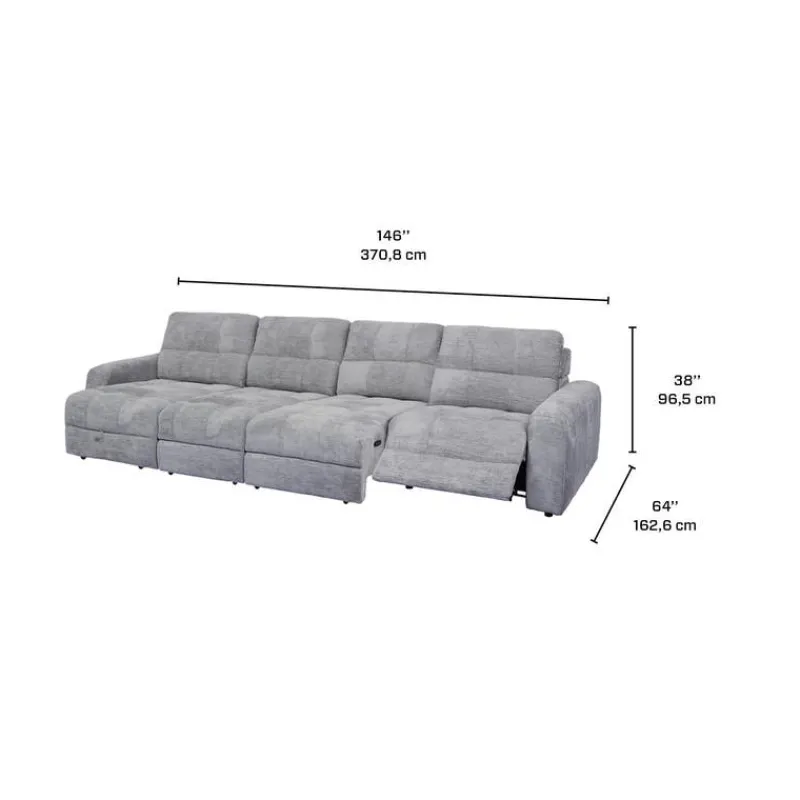 Power Modular Reclining Sectional with 2 Sliders and Left-Side Chaise with Storage - 4 pcs