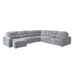 Power Modular Reclining Sectional with 2 Sliders, Left-Side Chaise with Storage, and Console - 7 pcs