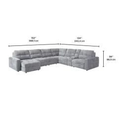 Power Modular Reclining Sectional with 2 Sliders, Left-Side Chaise with Storage, and Console - 7 pcs
