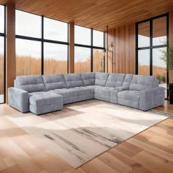 Power Modular Reclining Sectional with 2 Sliders, Left-Side Chaise with Storage, and Console - 7 pcs