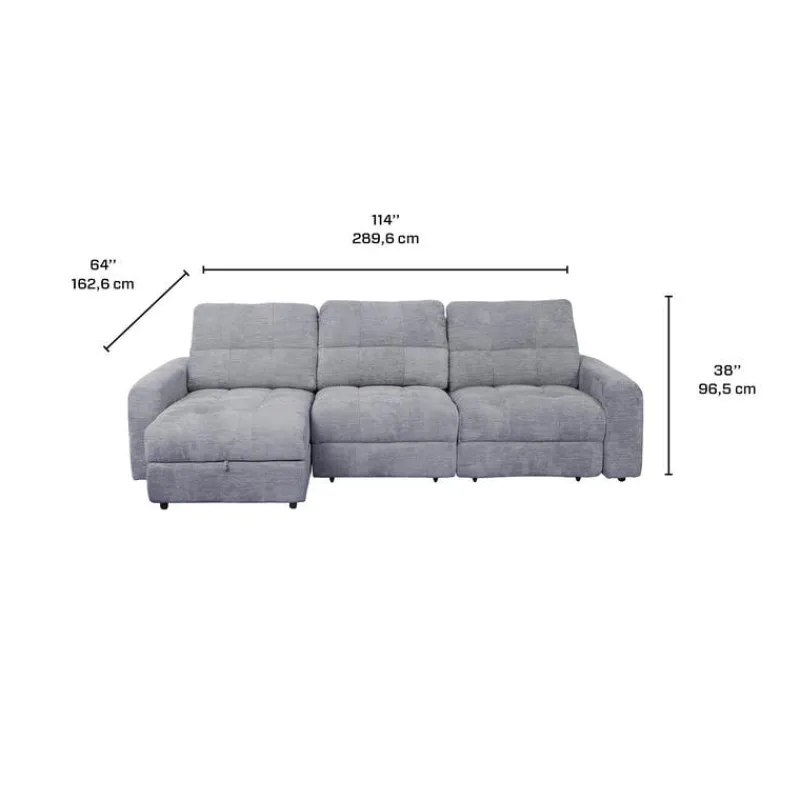 Power Modular Sofa with 2 Sliders and Left-Side Chaise with Storage - 3 pcs