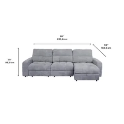 Power Modular Sofa with 2 Sliders and Right-Side Chaise with Storage - 3 pcs
